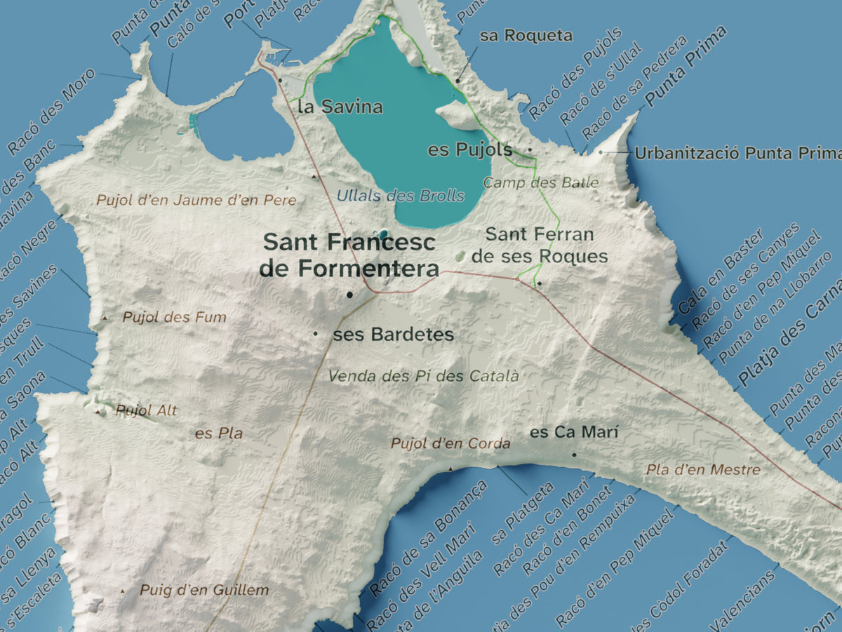 Mapa topográfico de Formentera, Cartográfico, 21 × 30 cm: Sant Francesc y pueblos.