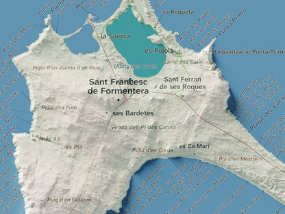Mapa topográfico de Formentera, Cartográfico, 21 × 30 cm: Sant Francesc y pueblos.