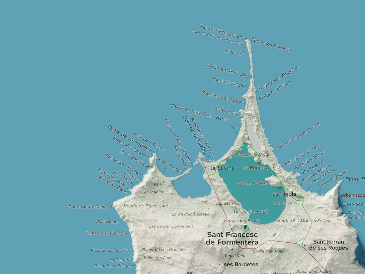 Edició octubre 2026 · Mapa topogràfic de Formentera, Cartogràfic, 30 × 40 cm: detall de la costa nord-oest.