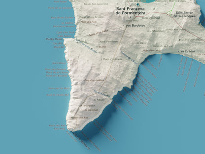 Edició octubre 2026 · Mapa topogràfic de Formentera, Cartogràfic, 30 × 40 cm: detall de la costa sud-oest.