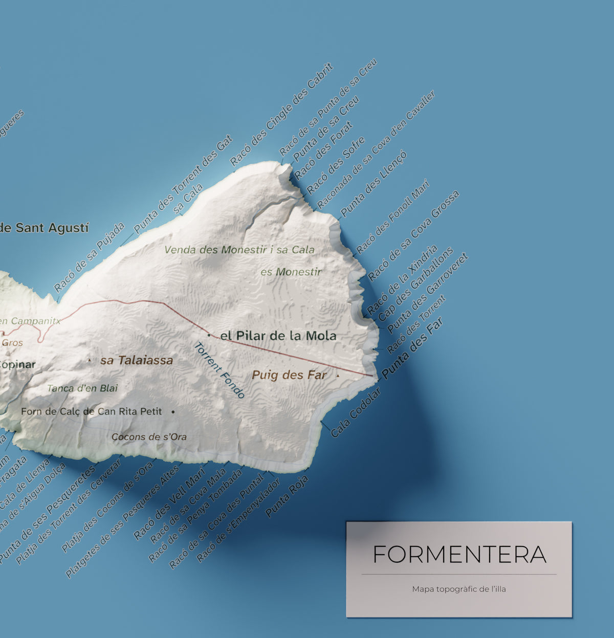 Mapa topográfico de Formentera, Cartográfico, 30 × 40 cm: la Mola y costa este.
