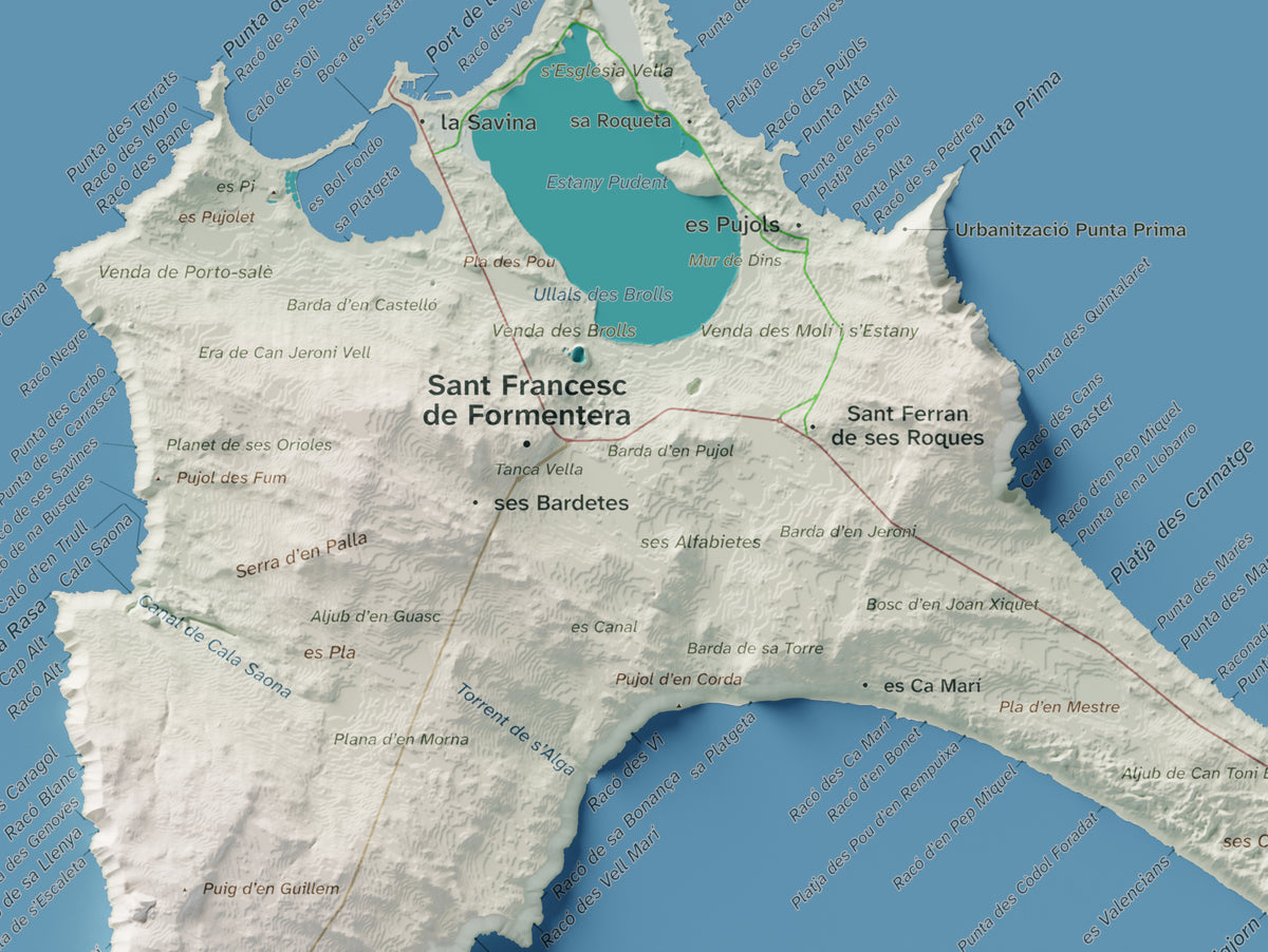 Mapa topográfico de Formentera, Cartográfico, 30 × 40 cm: Sant Francesc y pueblos.