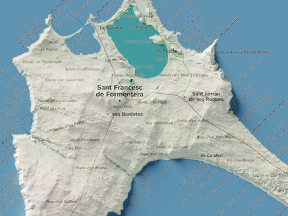 Mapa topográfico de Formentera, Cartográfico, 30 × 40 cm: Sant Francesc y pueblos.