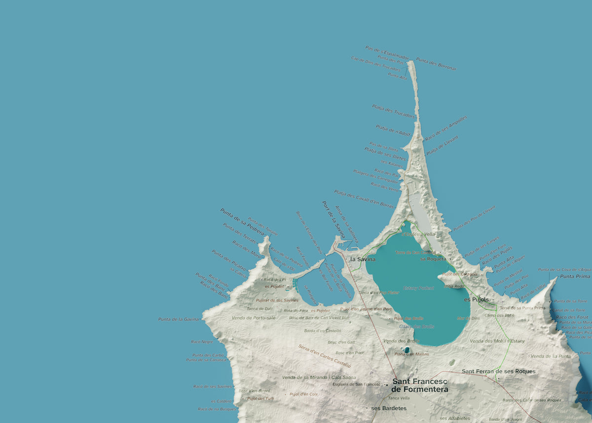 Edició octubre 2026 · Mapa topogràfic de Formentera, Cartogràfic, 50 × 70 cm: detall de la costa nord-oest.