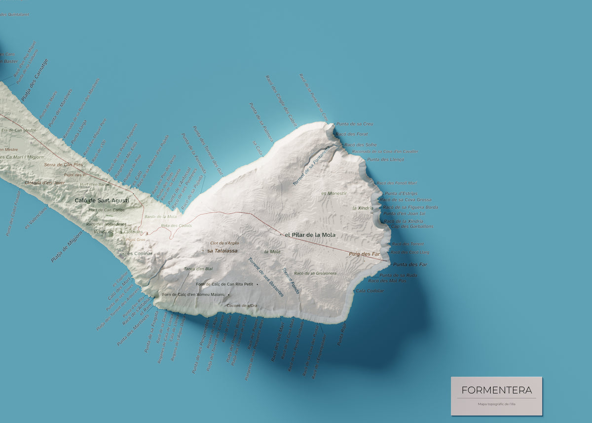 Edició octubre 2026 · Mapa topogràfic de Formentera, Cartogràfic, 50 × 70 cm: detall de la costa sud-est.