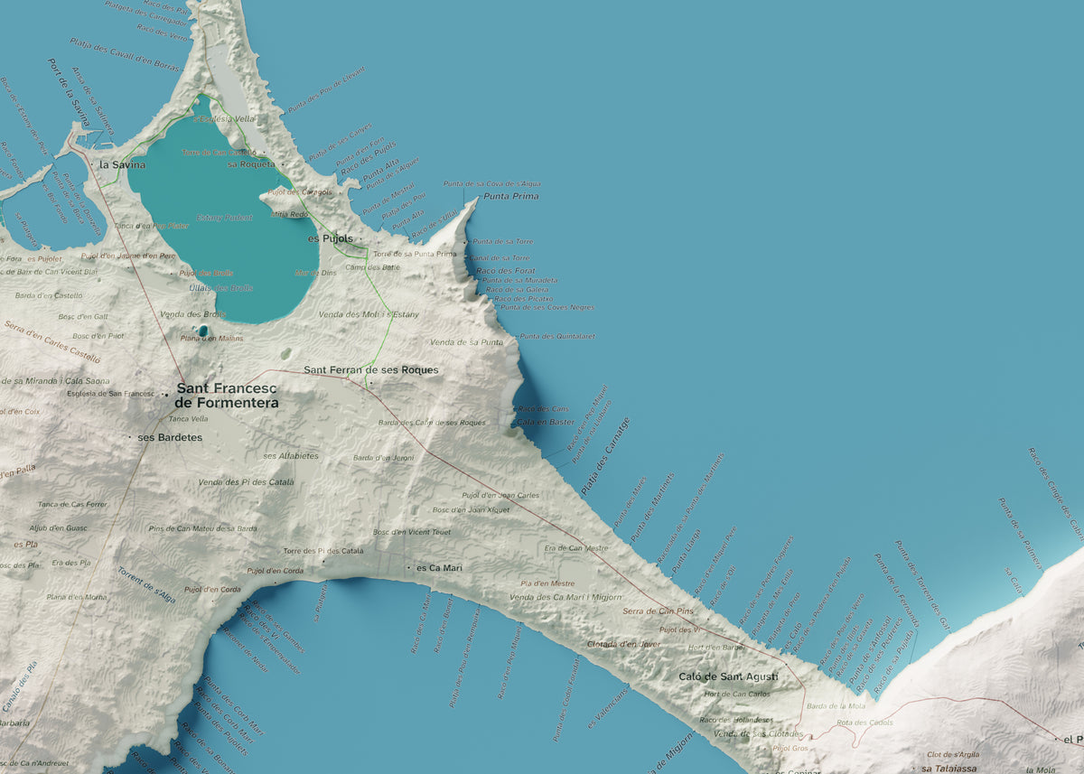 Edició octubre 2026 · Mapa topogràfic de Formentera, Cartogràfic, 50 × 70 cm: detall central.