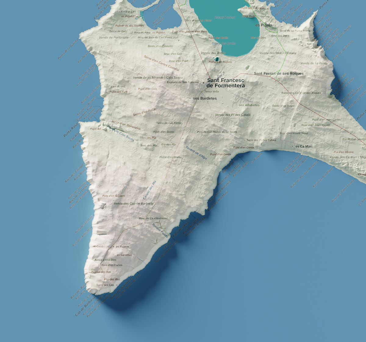 Mapa topográfico de Formentera, Cartográfico, 50 × 70 cm: Cala Saona y Cap de Barbaria.