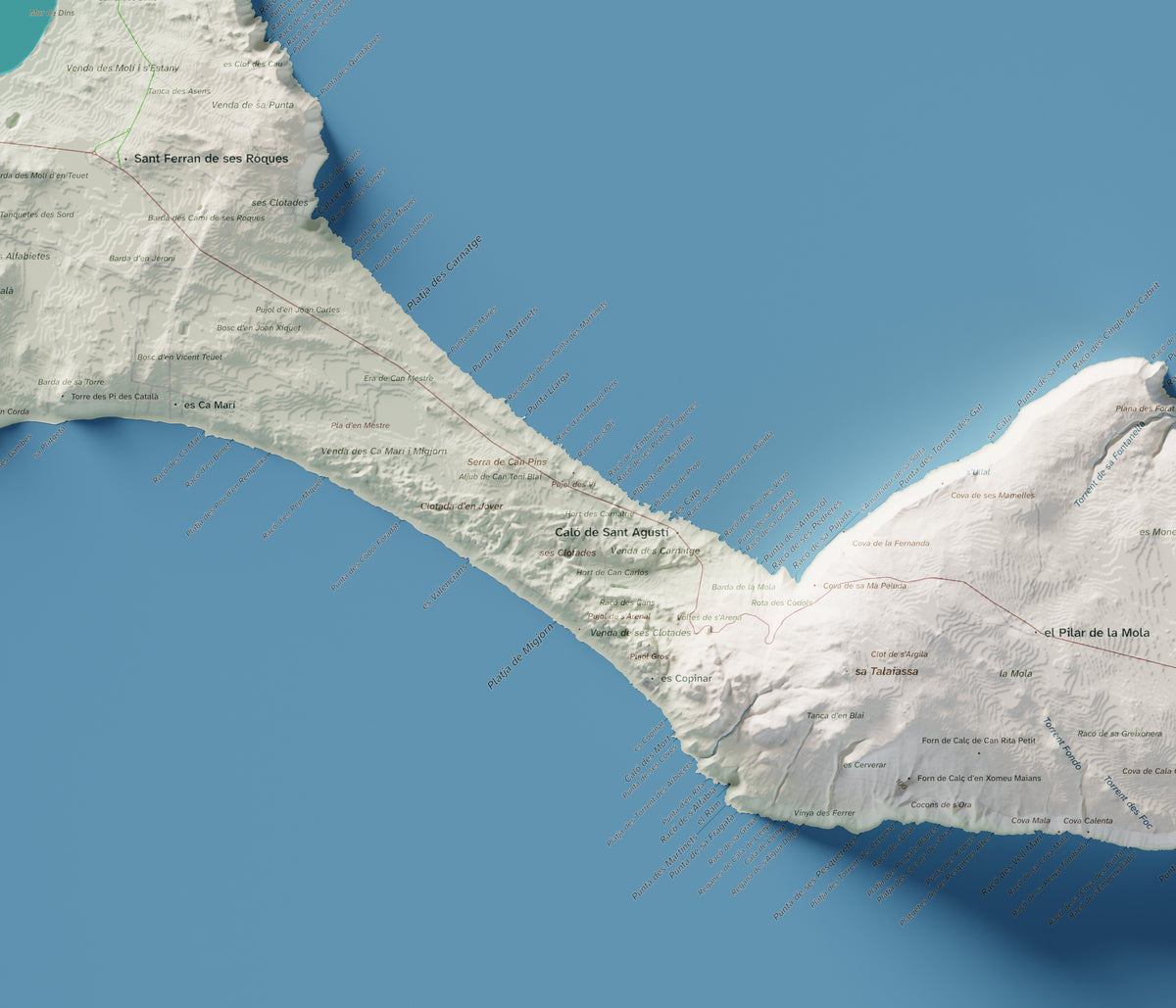 Mapa topográfico de Formentera, Cartográfico, 61 × 91 cm: Migjorn y Caló de Sant Agustí.