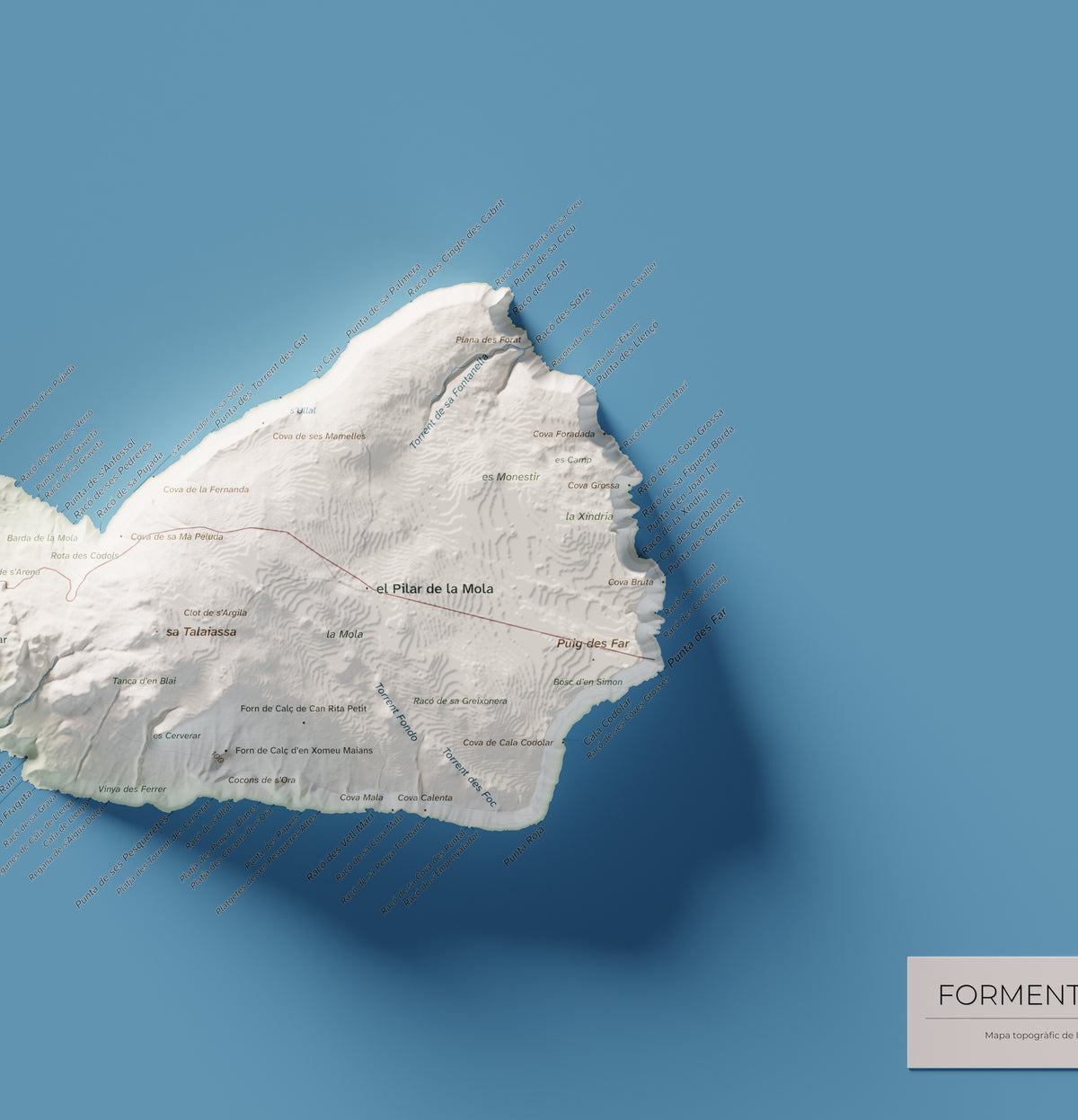Mapa topográfico de Formentera, Cartográfico, 61 × 91 cm: la Mola y costa este.
