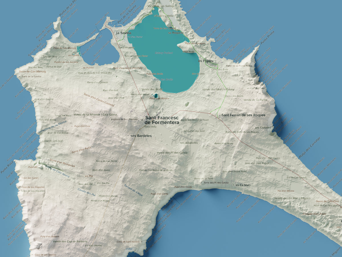 Mapa topográfico de Formentera, Cartográfico, 61 × 91 cm: Sant Francesc y pueblos.