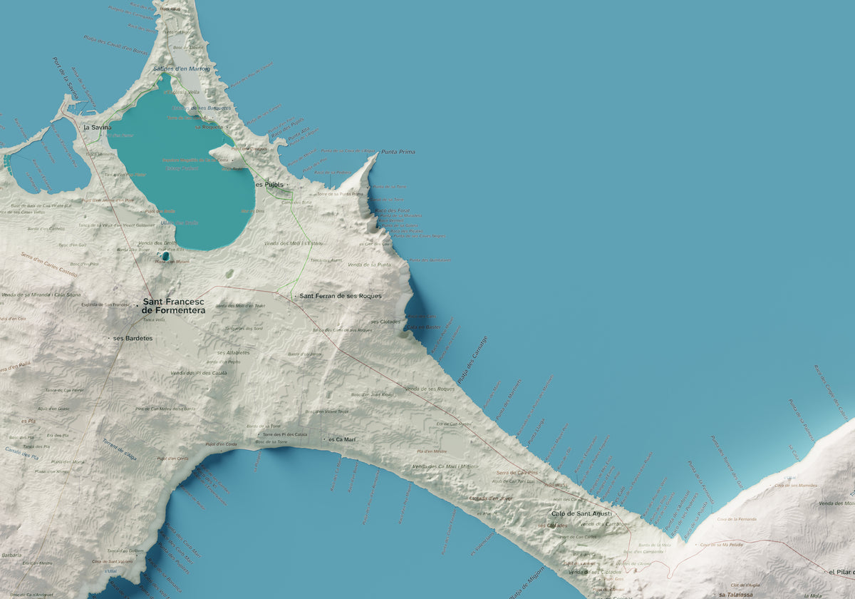 Edició octubre 2026 · Mapa topogràfic de Formentera, Cartogràfic, 70 × 100 cm: detall central.