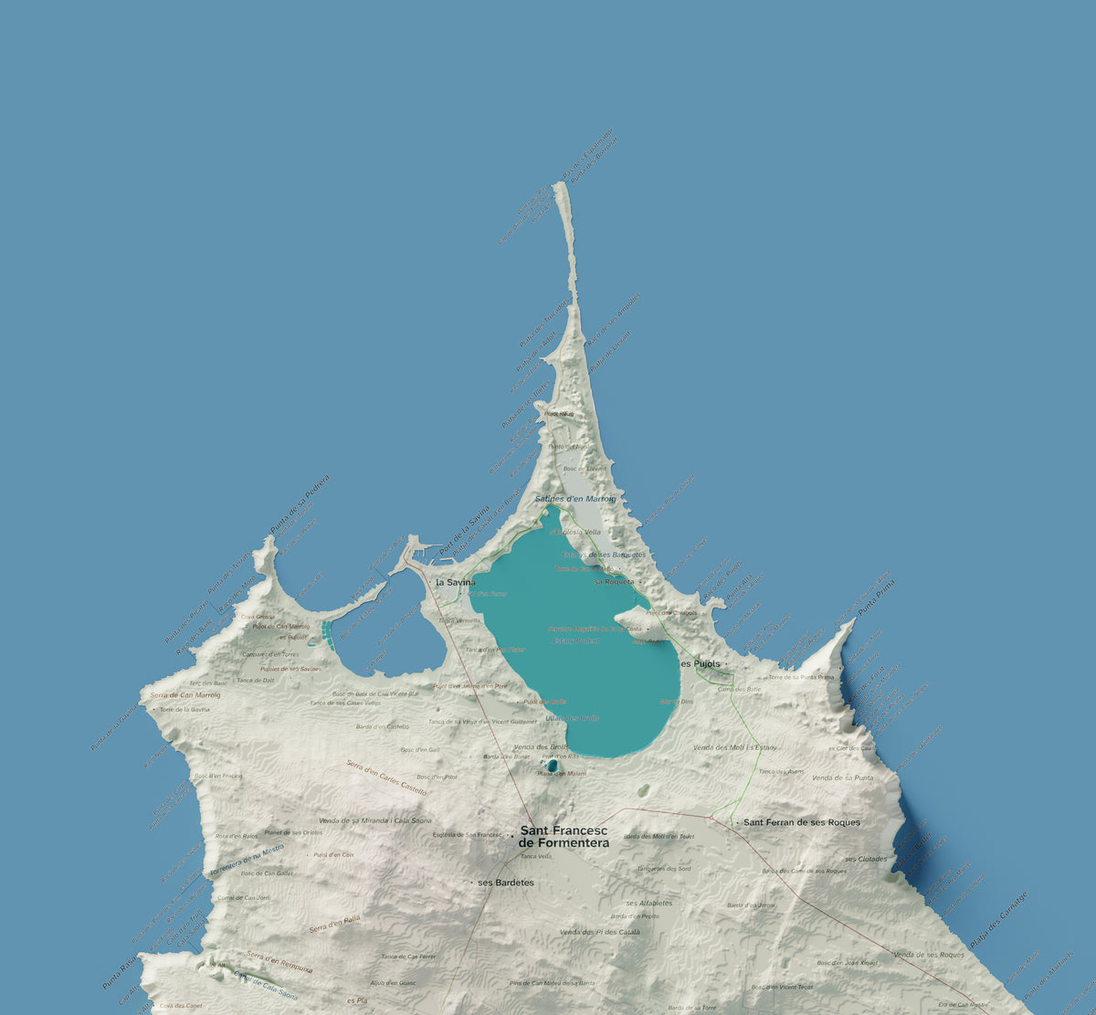Mapa topográfico de Formentera, Cartográfico, 70 × 100 cm: Illetes y costa norte.