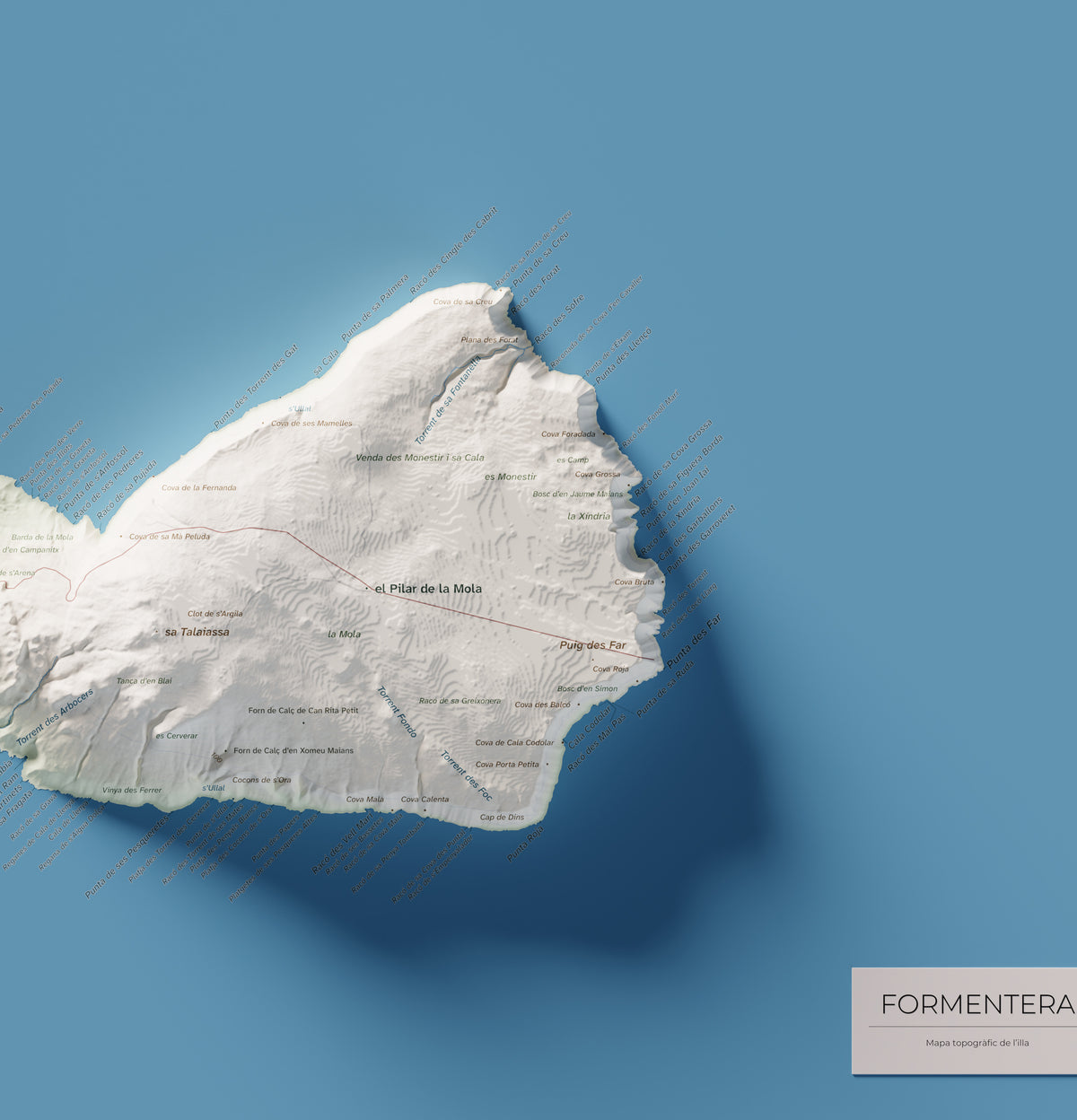 Mapa topográfico de Formentera, Cartográfico, 70 × 100 cm: la Mola y costa este.