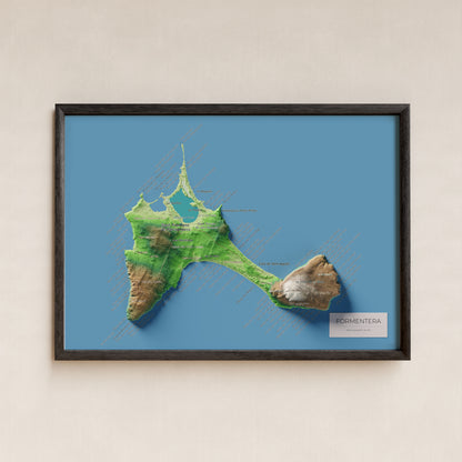 Mapa topográfico de Formentera, Clásico, 21 × 30 cm: presentación en marco negro (marco no incluido).
