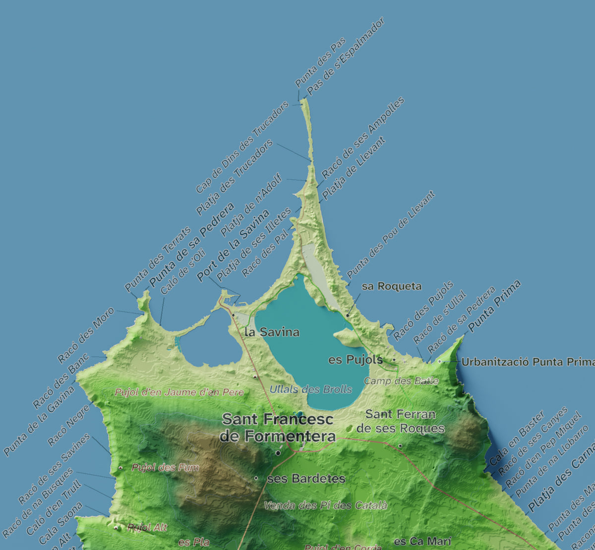 Mapa topográfico de Formentera, Clásico, 21 × 30 cm: Illetes y costa norte.