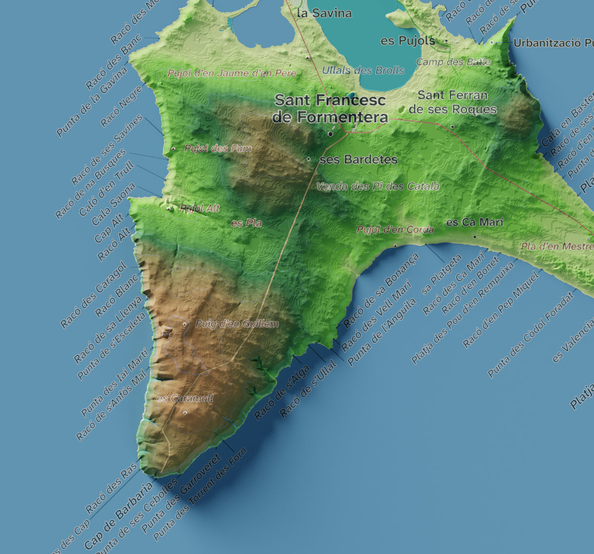 Mapa topográfico de Formentera, Clásico, 21 × 30 cm: Cala Saona y Cap de Barbaria.