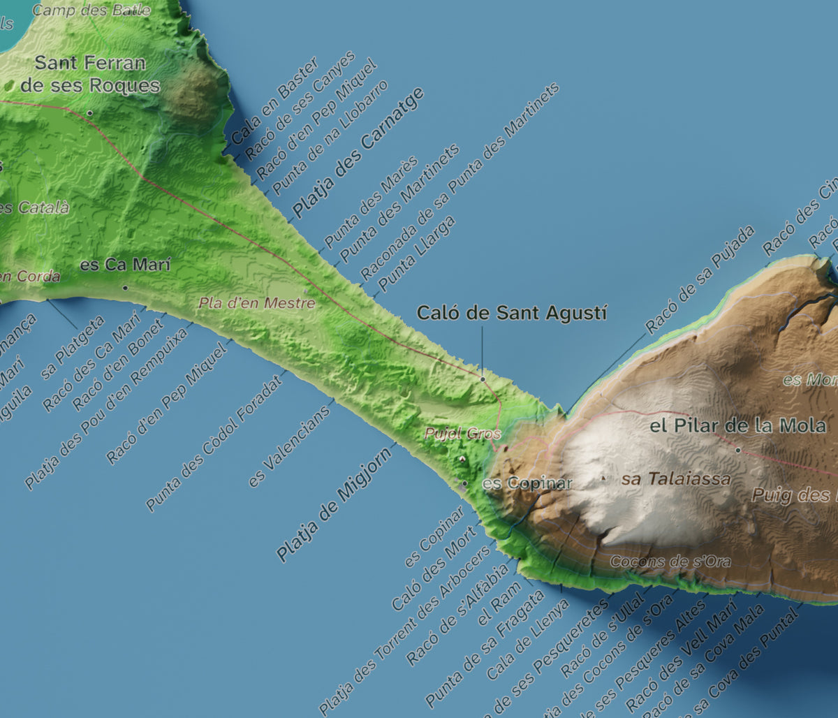 Mapa topográfico de Formentera, Clásico, 21 × 30 cm: Migjorn y Caló de Sant Agustí.