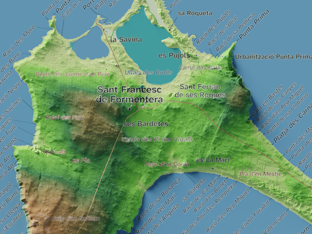 Mapa topográfico de Formentera, Clásico, 21 × 30 cm: Sant Francesc y pueblos.