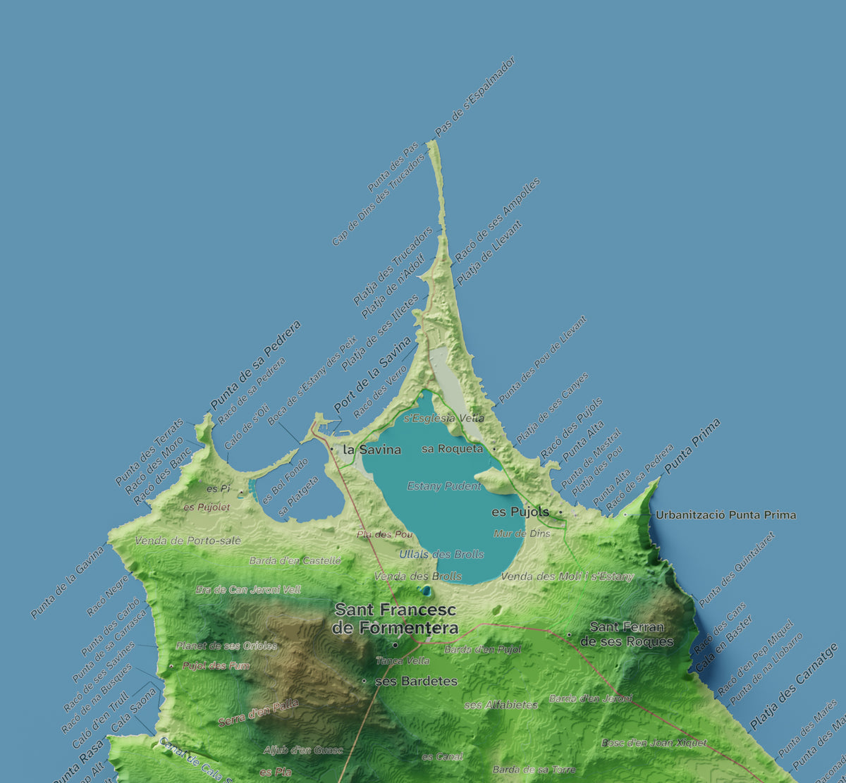 Mapa topográfico de Formentera, Clásico, 30 × 40 cm: Illetes y costa norte.