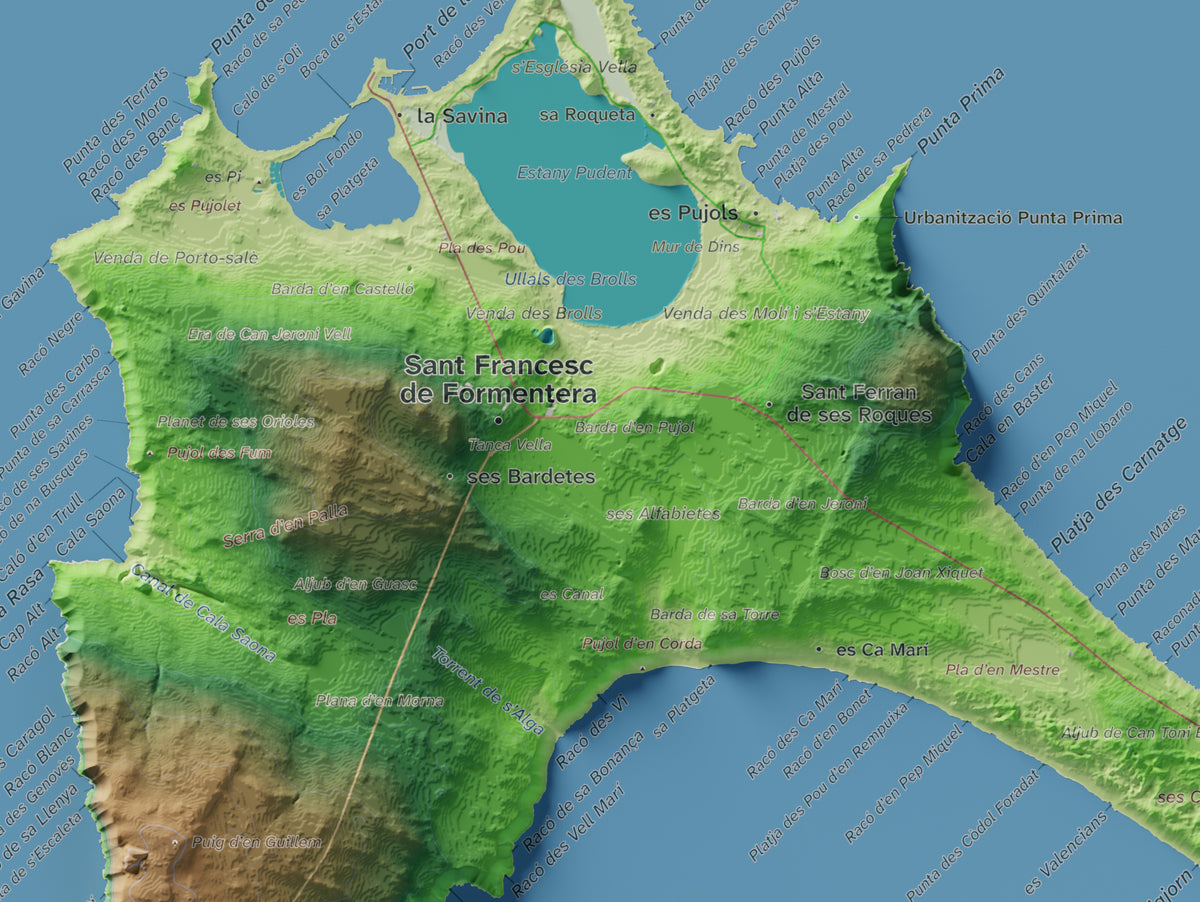 Mapa topográfico de Formentera, Clásico, 30 × 40 cm: Sant Francesc y pueblos.