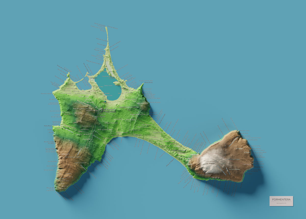Edició octubre 2026 · Mapa topogràfic de Formentera, Clàssic, 50 × 70 cm: mapa complet.