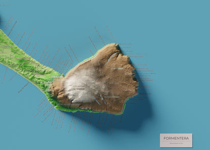 Edició octubre 2026 · Mapa topogràfic de Formentera, Clàssic, 50 × 70 cm: detall de la costa sud-est.