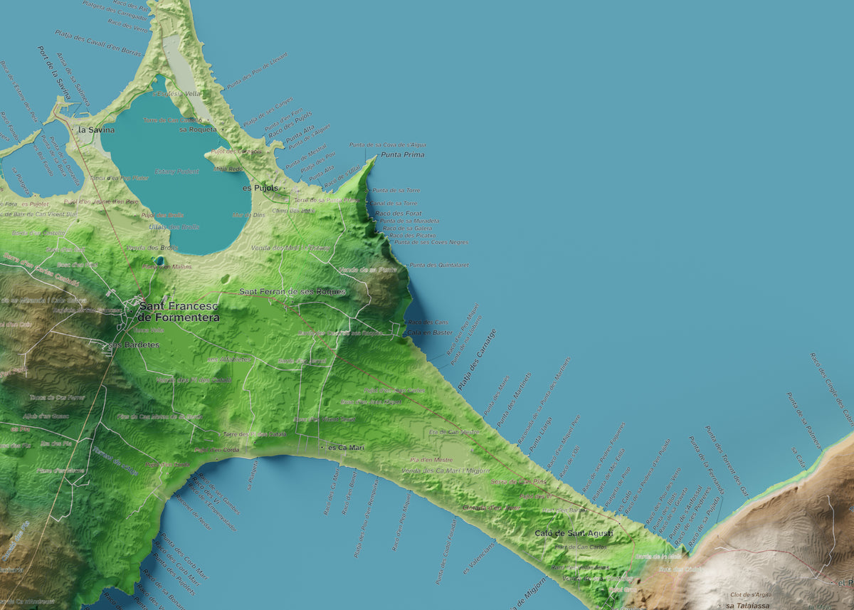 Edició octubre 2026 · Mapa topogràfic de Formentera, Clàssic, 50 × 70 cm: detall central.