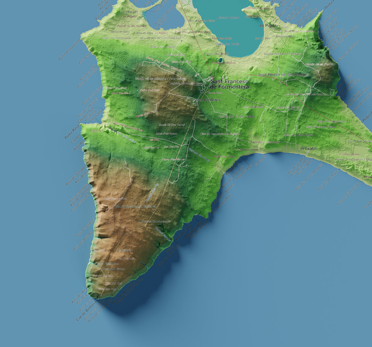 Mapa topográfico de Formentera, Clásico, 50 × 70 cm: Cala Saona y Cap de Barbaria.