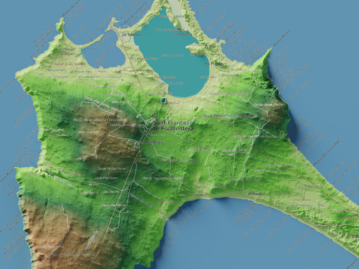 Mapa topográfico de Formentera, Clásico, 50 × 70 cm: Sant Francesc y pueblos.