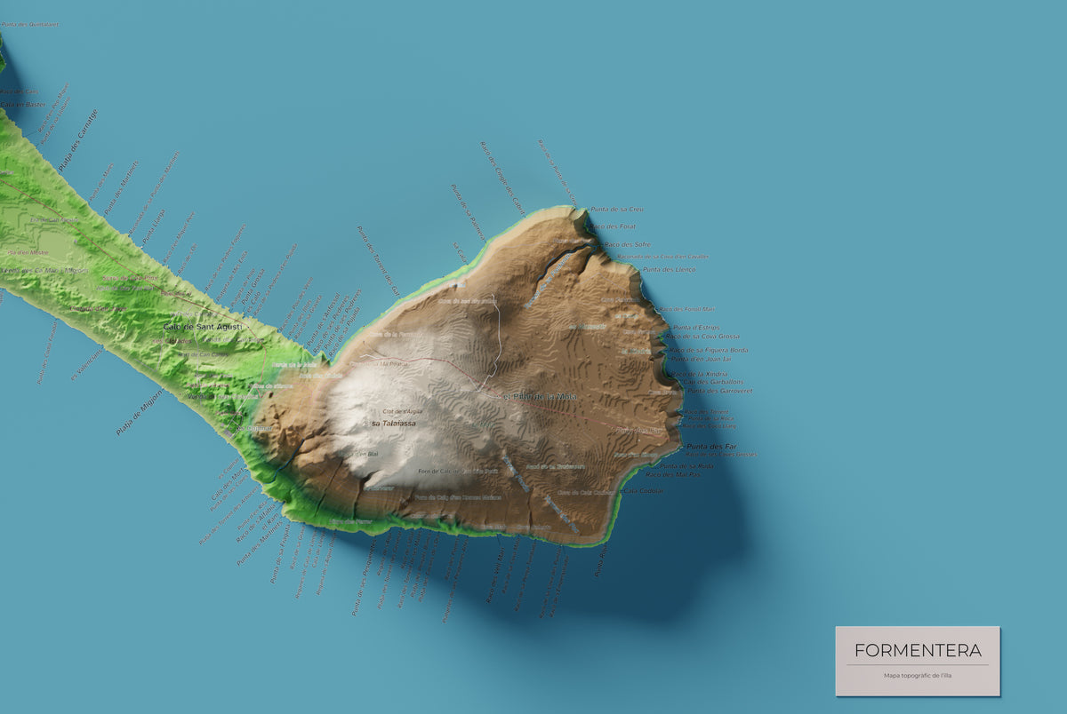 Edició octubre 2026 · Mapa topogràfic de Formentera, Clàssic, 61 × 91 cm: detall de la costa sud-est.