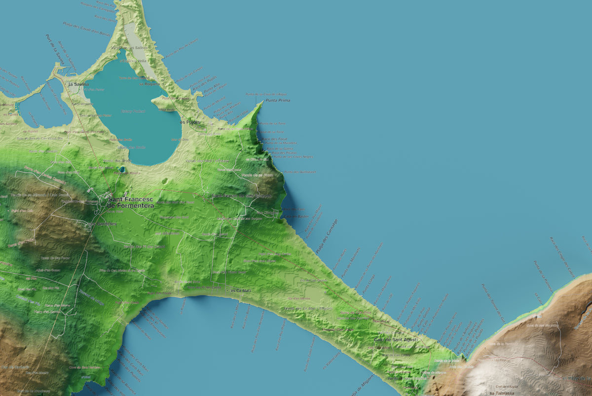 Edició octubre 2026 · Mapa topogràfic de Formentera, Clàssic, 61 × 91 cm: detall central.