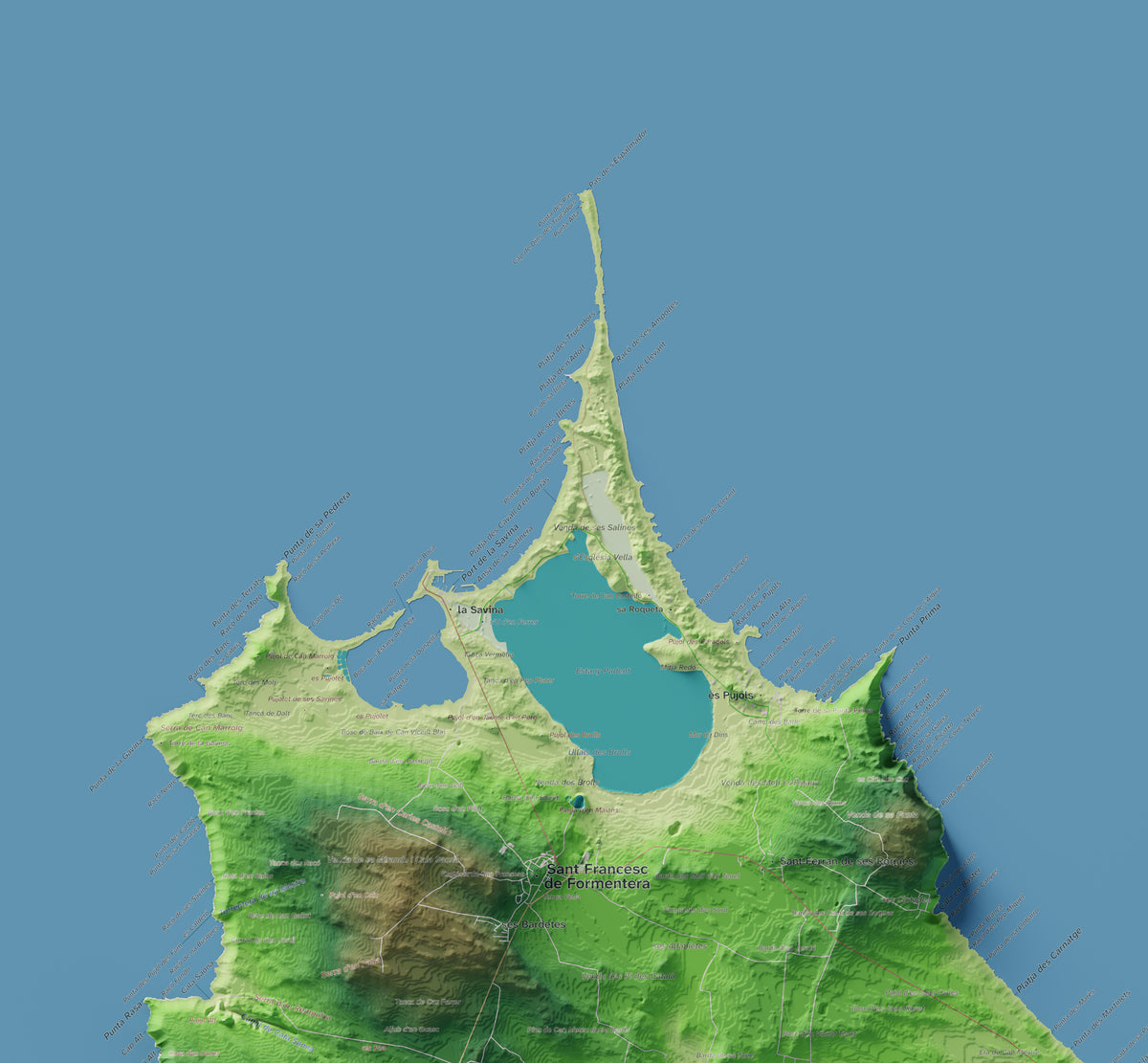 Mapa topográfico de Formentera, Clásico, 61 × 91 cm: Illetes y costa norte.