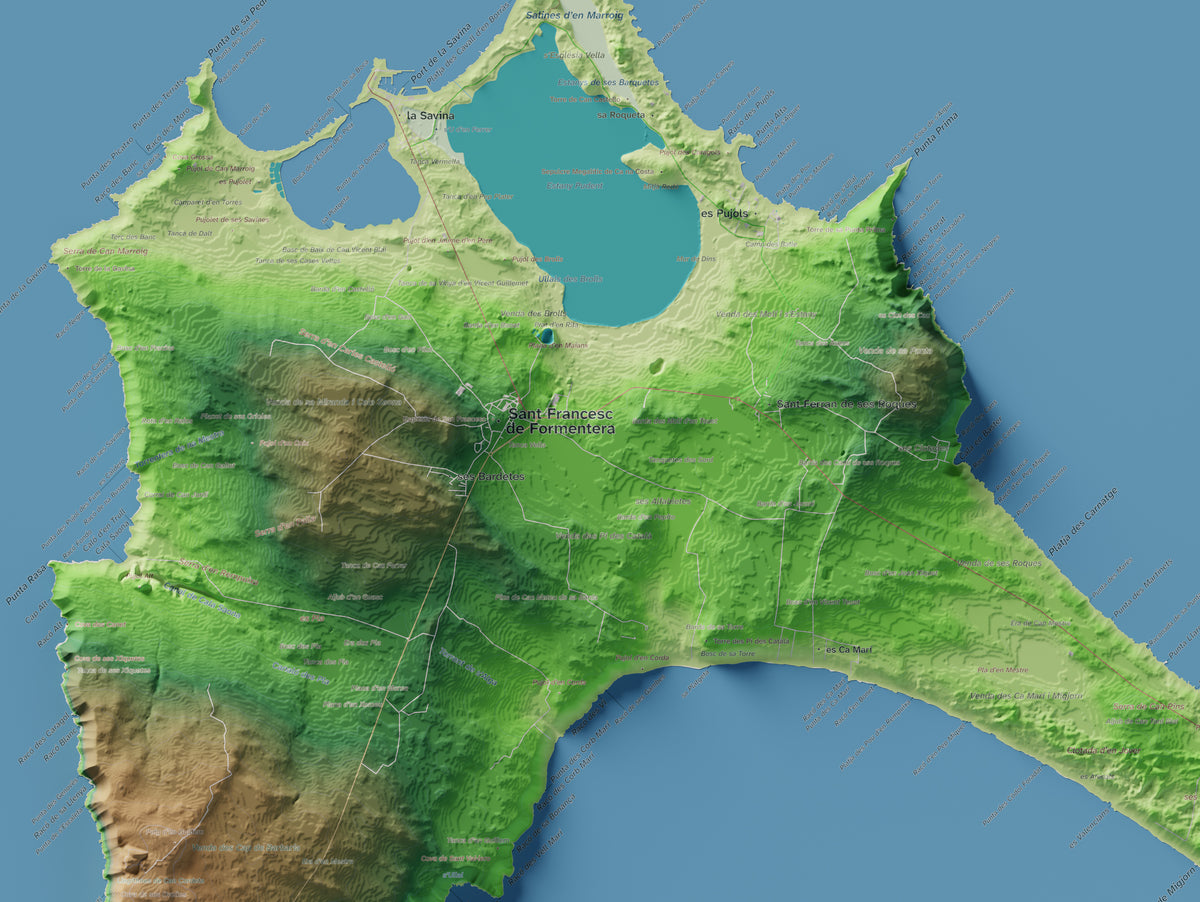 Mapa topográfico de Formentera, Clásico, 70 × 100 cm: Sant Francesc y pueblos.