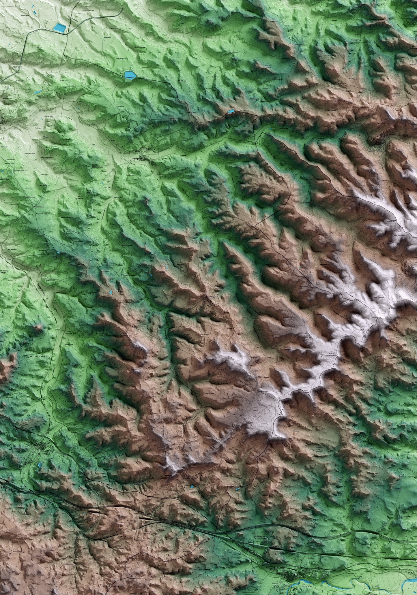 Mapa artístico del relieve de Fulleda, a las Garrigues, con 15 km de entorno y base topográfica ICGC