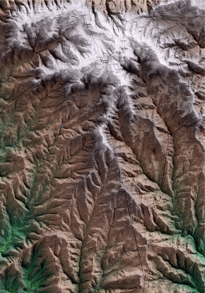 Mapa artístico del relieve de Gaià, al Bages, con 15 km de entorno y base topográfica ICGC. Detalle de la zona superior derecha.