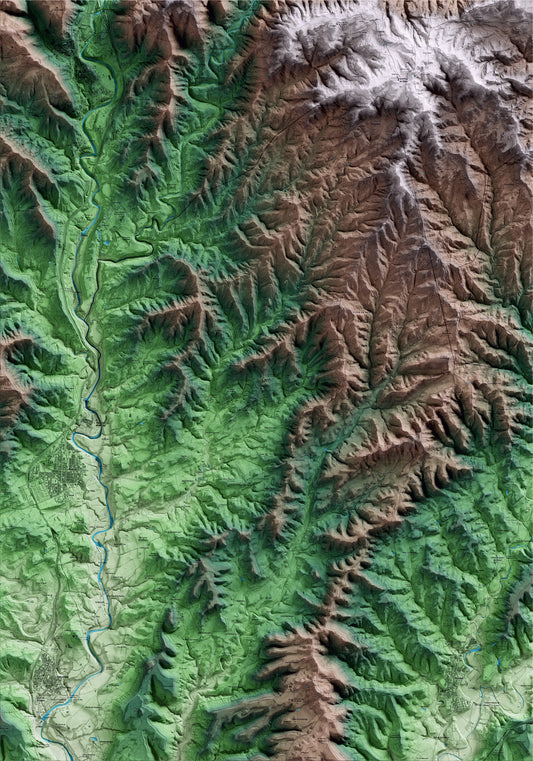 Mapa artístico del relieve de Gaià, al Bages, con 15 km de entorno y base topográfica ICGC