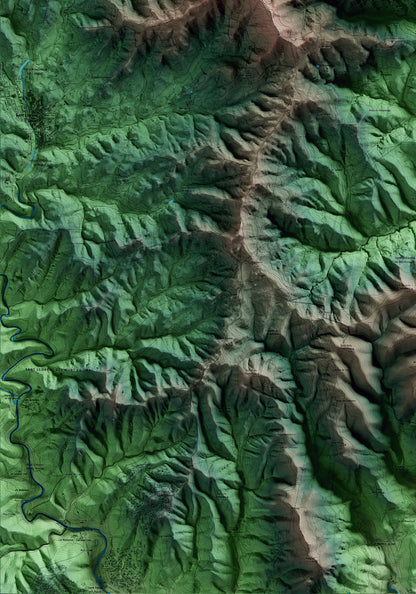 Mapa artístico del relieve de Gallifa, al Vallès Occidental, con 15 km de entorno y base topográfica ICGC. Detalle de la zona inferior izquierda.
