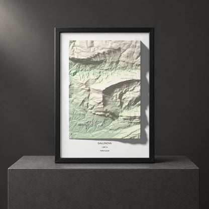 Mapa de relieve de Gallinova, 1687 m, Pallars Jussà, lámina 100 Cims de Trobart. Presentación enmarcada. 50 × 70 cm.