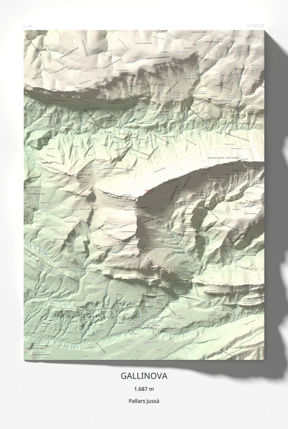 Mapa de relieve de Gallinova, 1687 m, Pallars Jussà, lámina 100 Cims de Trobart 61 × 91 cm.