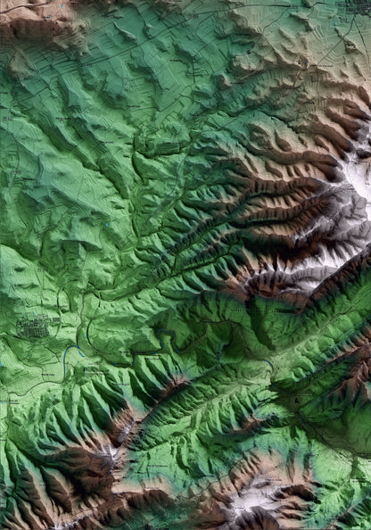 Mapa artístico del relieve de Gandesa, a la Terra Alta, con 15 km de entorno y base topográfica ICGC. Detalle de la zona inferior izquierda.