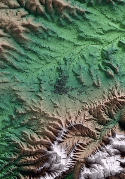 Mapa artístico del relieve de Gandesa, a la Terra Alta, con 15 km de entorno y base topográfica ICGC. Detalle de la zona central.