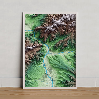 Mapa artístico del relieve de Garcia, a la Ribera de Ebro, con 15 km de entorno y base topográfica ICGC. Presentación enmarcada.
