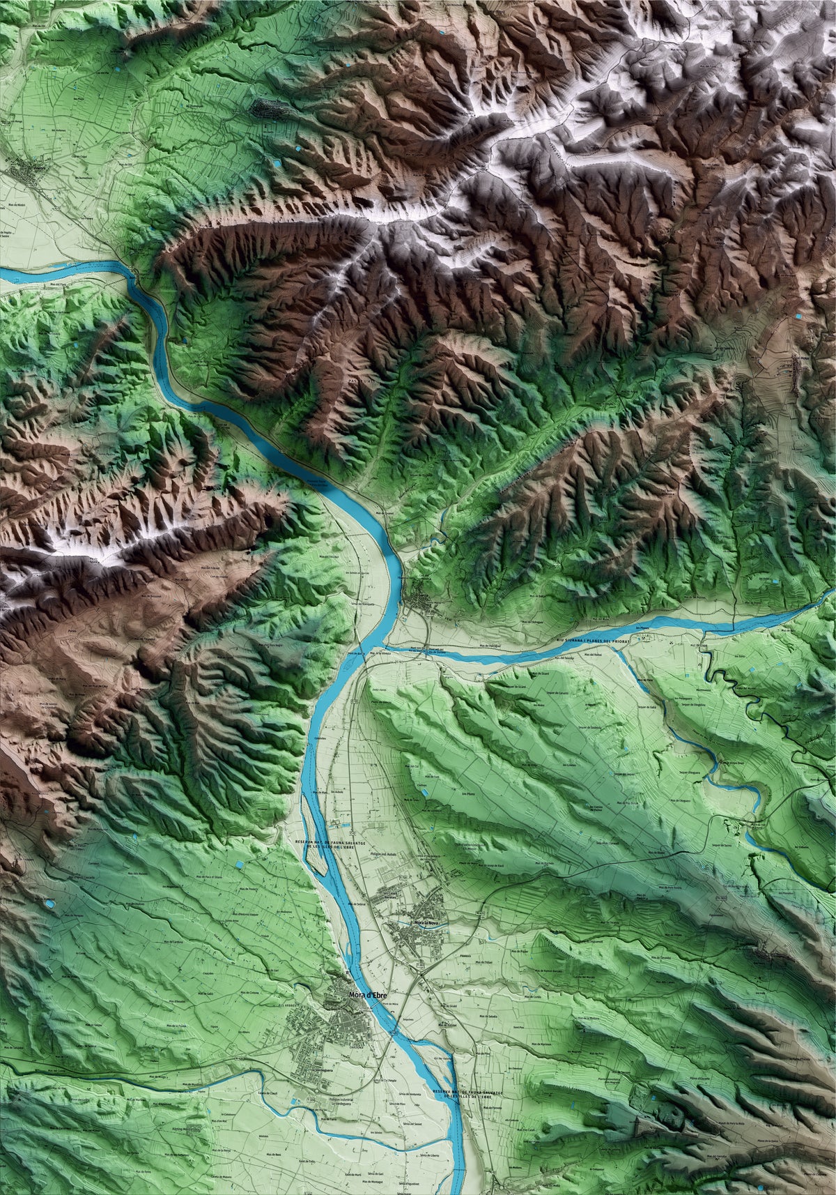 Mapa artístico del relieve de Garcia, a la Ribera de Ebro, con 15 km de entorno y base topográfica ICGC