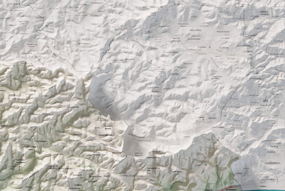 Mapa de relleu del Garraf, amb el territori en color i l’entorn en blanc. Detall de la part superior dreta. 61 × 91 cm. Estil Cartogràfic.