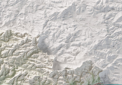 Mapa de relleu del Garraf, amb el territori en color i l’entorn en blanc. Detall de la part superior dreta. 70 × 100 cm. Estil Cartogràfic.