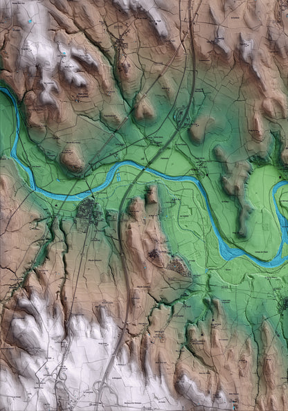 Mapa artístico del relieve de Garrigàs, al Alt Empordà, con 15 km de entorno y base topográfica ICGC. Detalle de la zona inferior izquierda.