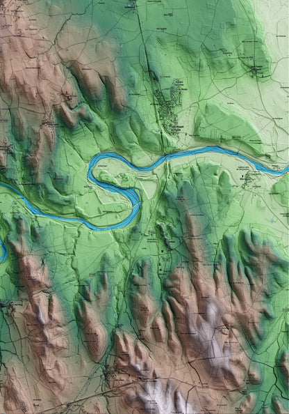 Mapa artístico del relieve de Garrigàs, al Alt Empordà, con 15 km de entorno y base topográfica ICGC. Detalle de la zona inferior derecha.