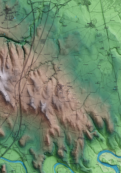 Mapa artístico del relieve de Garrigàs, al Alt Empordà, con 15 km de entorno y base topográfica ICGC. Detalle de la zona central.