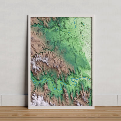 Mapa artístico del relieve de Garrigàs, al Alt Empordà, con 15 km de entorno y base topográfica ICGC. Presentación enmarcada.