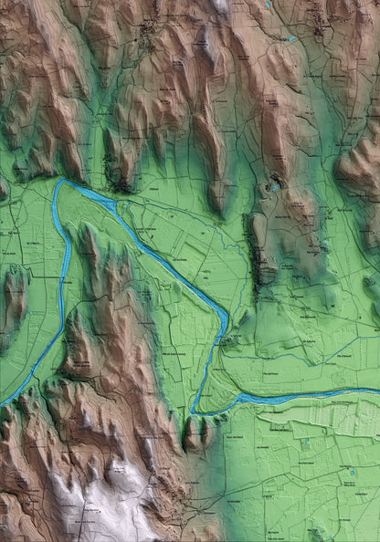 Mapa artístico del relieve de Garrigoles, al Baix Empordà, con 15 km de entorno y base topográfica ICGC. Detalle de la zona inferior izquierda.